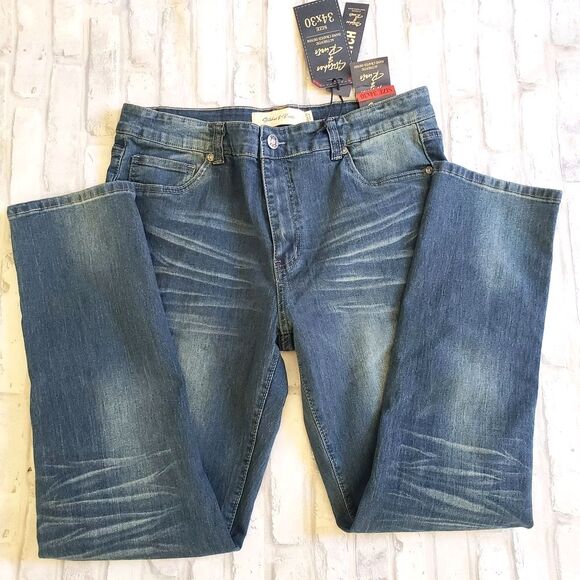 Blue Slim Straight Jeans with Vintage Wash - Picture 2 of 6